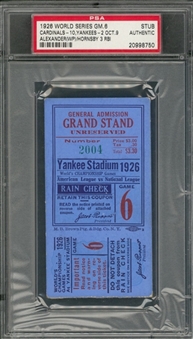 1926 World Series Game 6 Ticket Stub From 10/9/1926 (PSA)